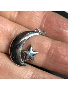 B2909 PAJ 925 Sterling Silver Crescent Moon Star Pendant Charm 925 Celestial